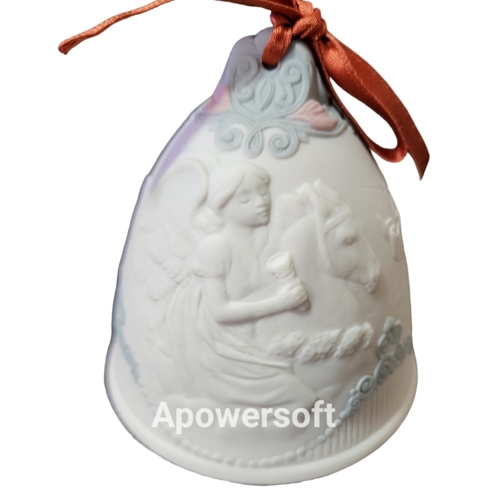2002 Lladro White Ceramic Bell with Red Ribbon - Picture 2 of 2